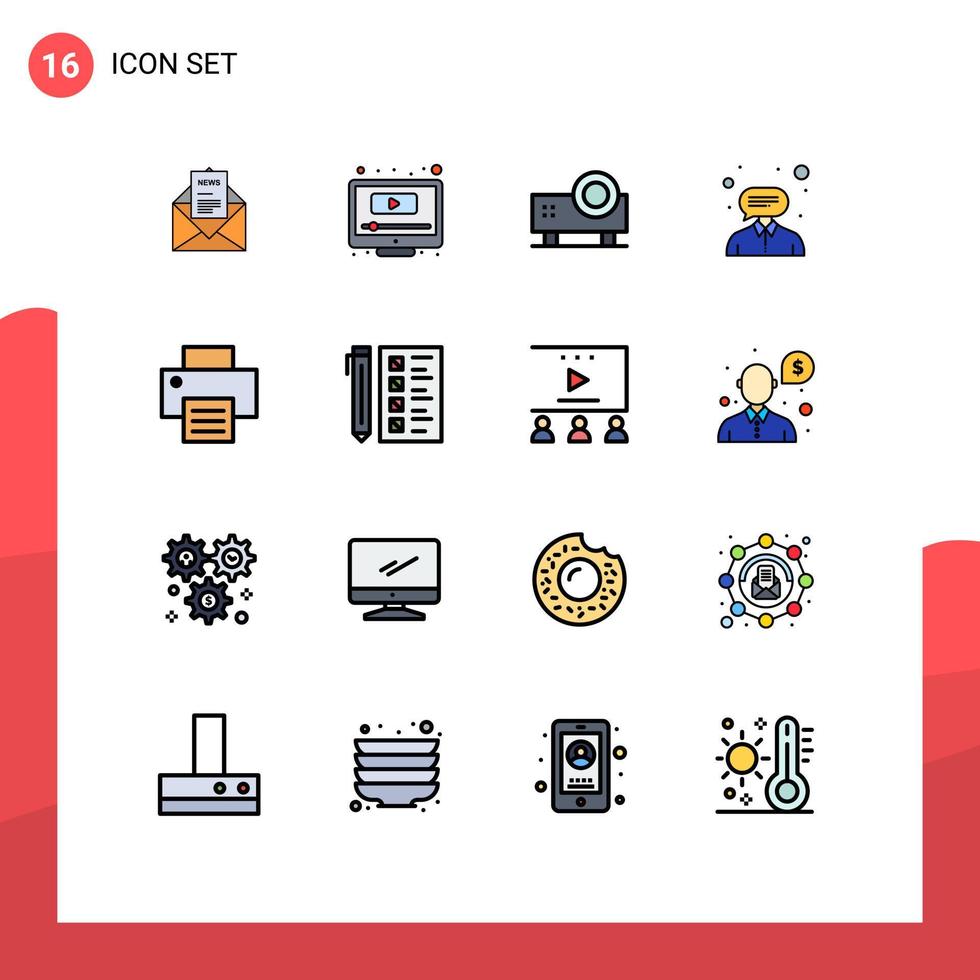 16 interface do usuário pacote de linhas preenchidas com cores planas de sinais e símbolos modernos de suporte ao cliente consultor do youtube projetor de slides editável elementos de design de vetores criativos