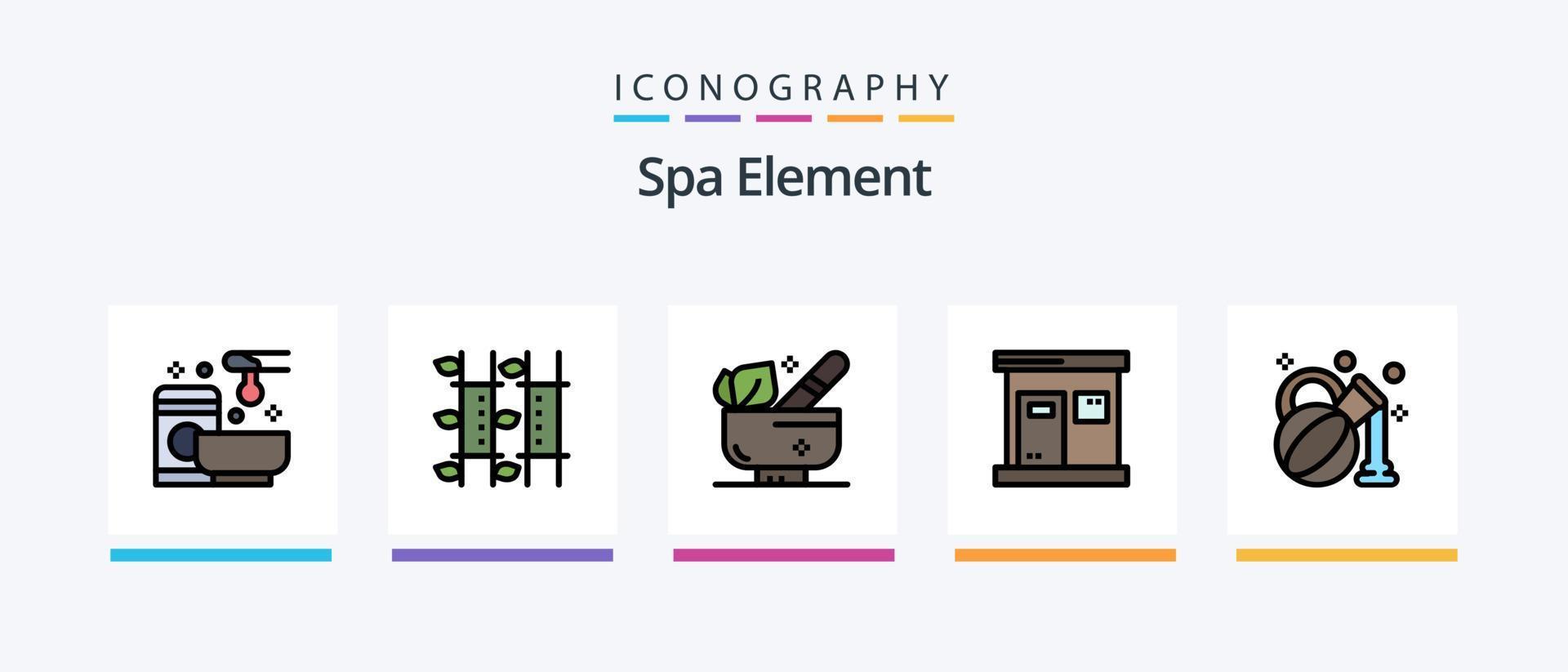 linha de elemento de spa cheia de 5 ícones, incluindo elemento. plumeria. mercúrio. bem-estar. sauna. design de ícones criativos vetor