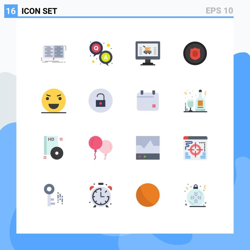 conjunto moderno de pictograma de 16 cores planas de pacote editável de prêmio de segurança online de escudo de halloween de elementos de design de vetores criativos