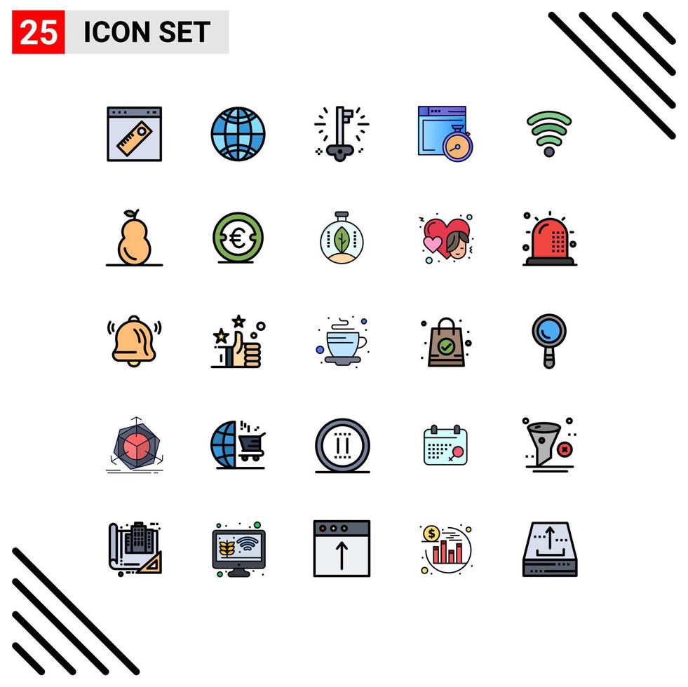 Pacote de cores planas de linha cheia de 25 interfaces de usuário de sinais e símbolos modernos de arquivos de bússola de negócios de serviços de computação editáveis elementos de design vetorial vetor