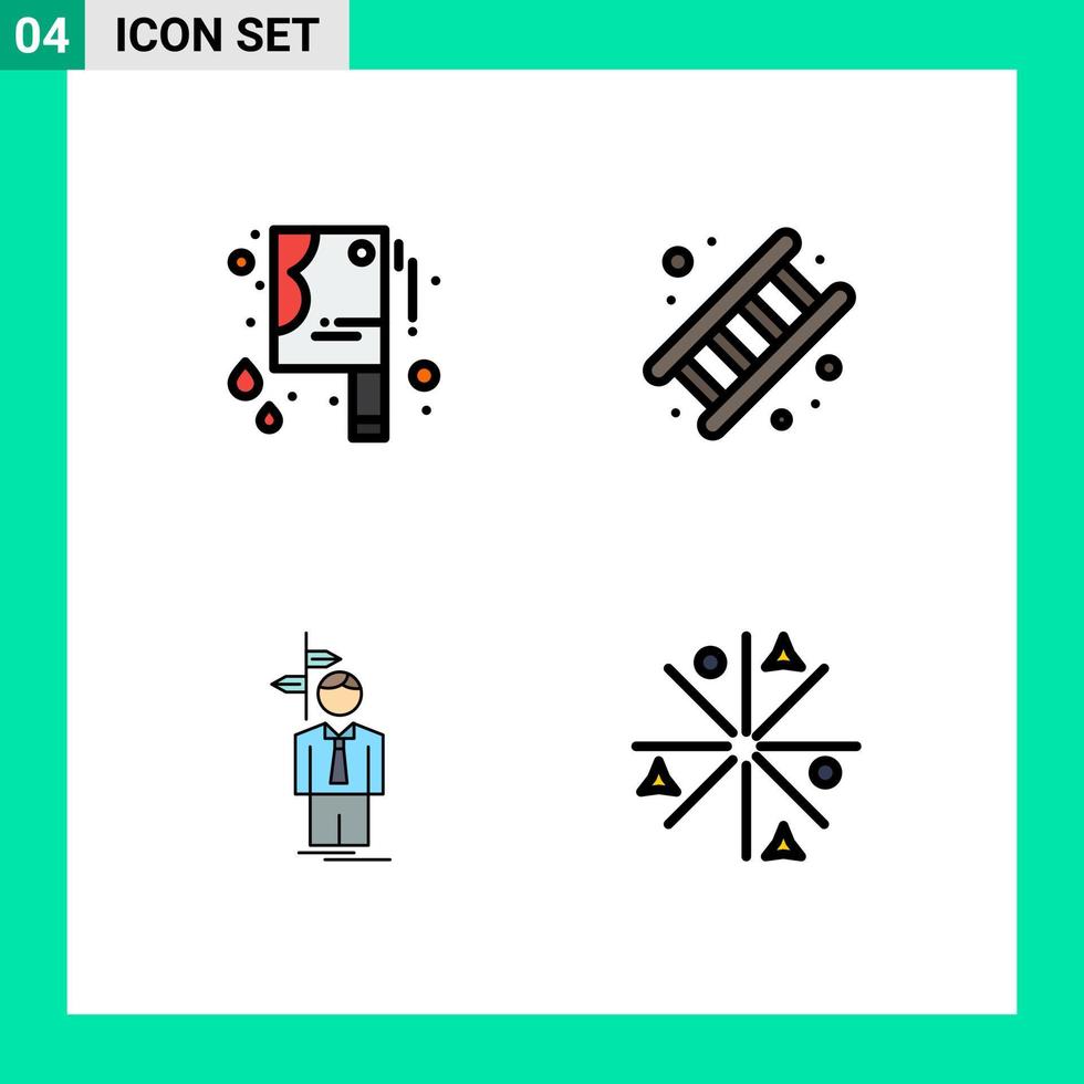 conjunto de cores planas de linha preenchida de interface móvel de 4 pictogramas de escolha de faca ensanguentada decisão de serviço de incêndio elementos de design de vetores editáveis