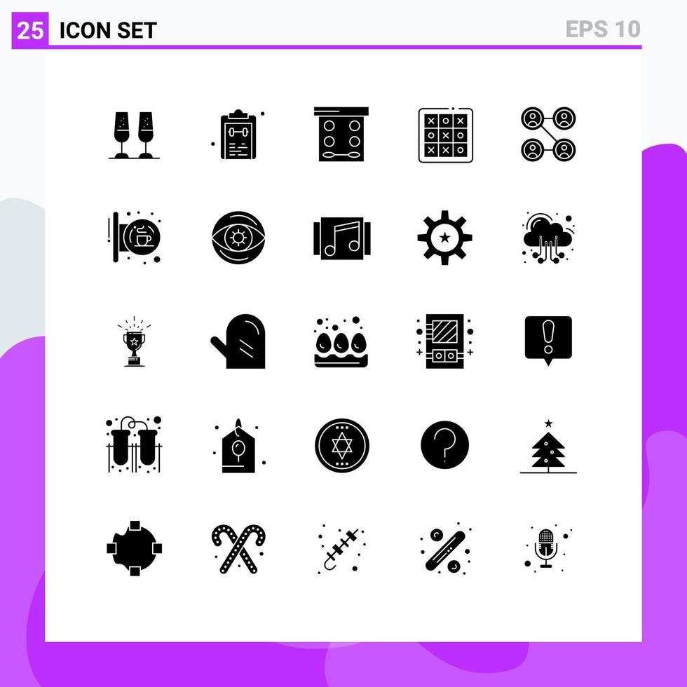 conjunto moderno de pictograma de 25 glifos sólidos de elementos de design de vetores editáveis em pó de jogo da velha