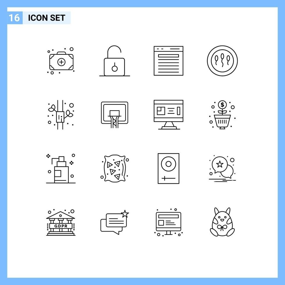 grupo de 16 sinais e símbolos de contornos para remédios de bambu adicionam elementos de design de vetores editáveis de sites humanos