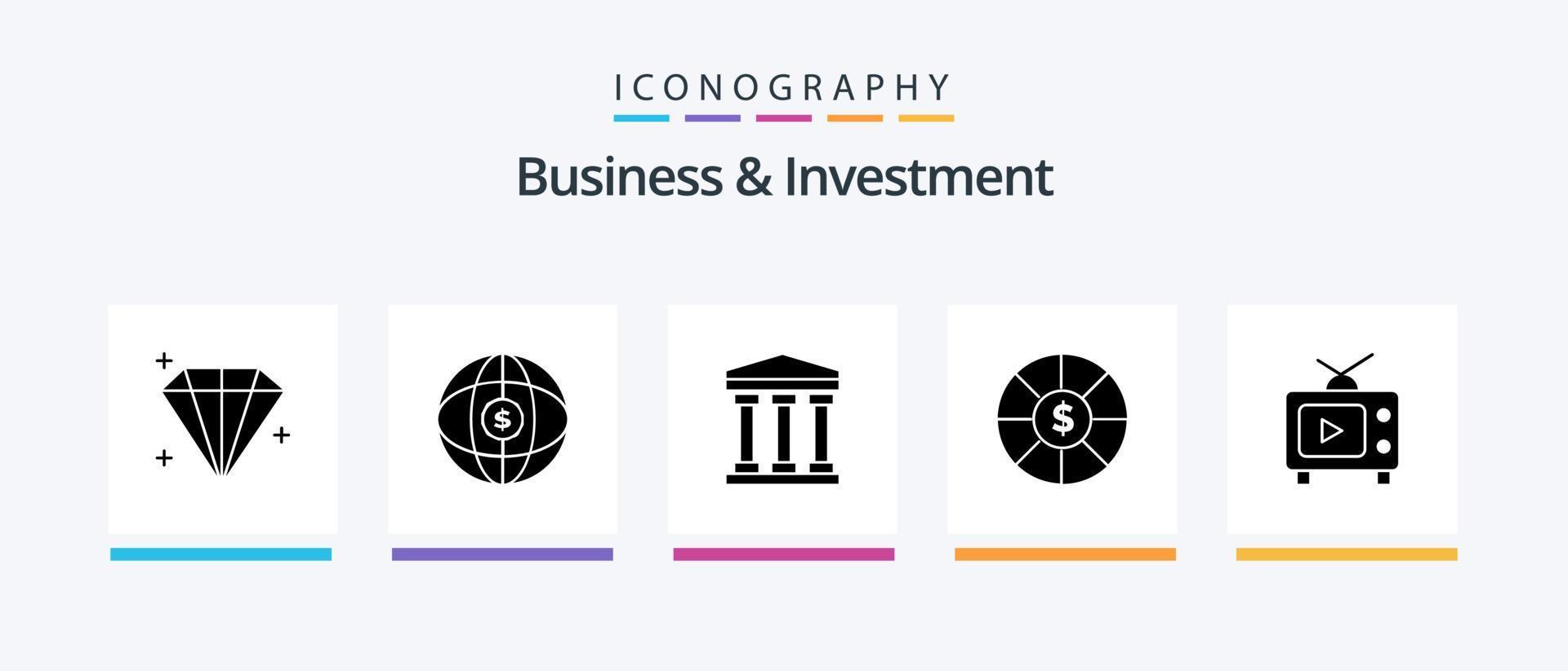 pacote de ícones de glifo 5 de negócios e investimentos, incluindo . jogar. banco. televisão. dólar. design de ícones criativos vetor