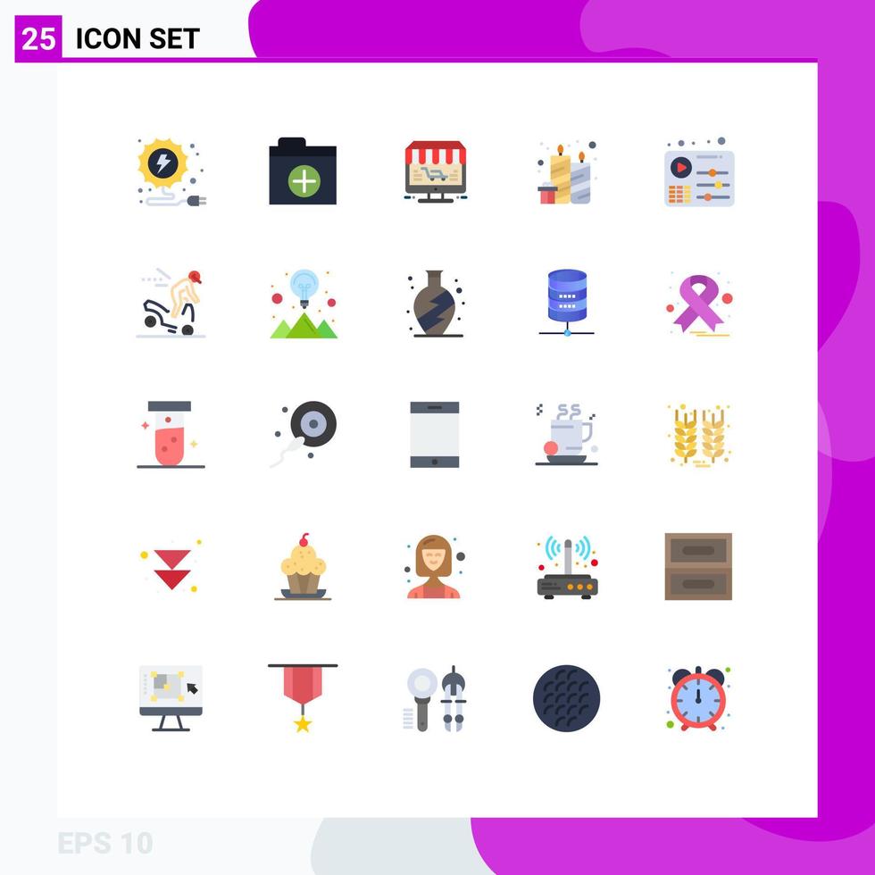 conjunto de 25 sinais de símbolos de ícones de interface do usuário modernos para música, loja de áudio, festa, velas, elementos de design de vetores editáveis