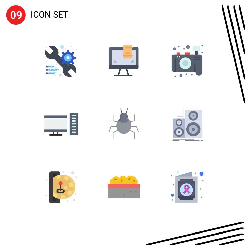 9 ícones criativos, sinais modernos e símbolos de elementos de design de vetores editáveis de servidor de câmera de bug de vírus