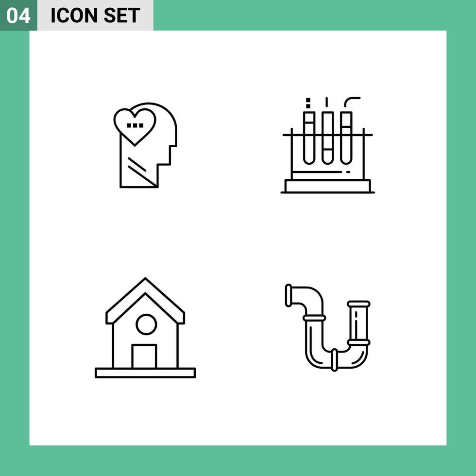 pacote de interface de usuário de 4 cores planas básicas de linha preenchida de sentimentos aprenda elementos de design de vetores editáveis de ciência de laboratório principal