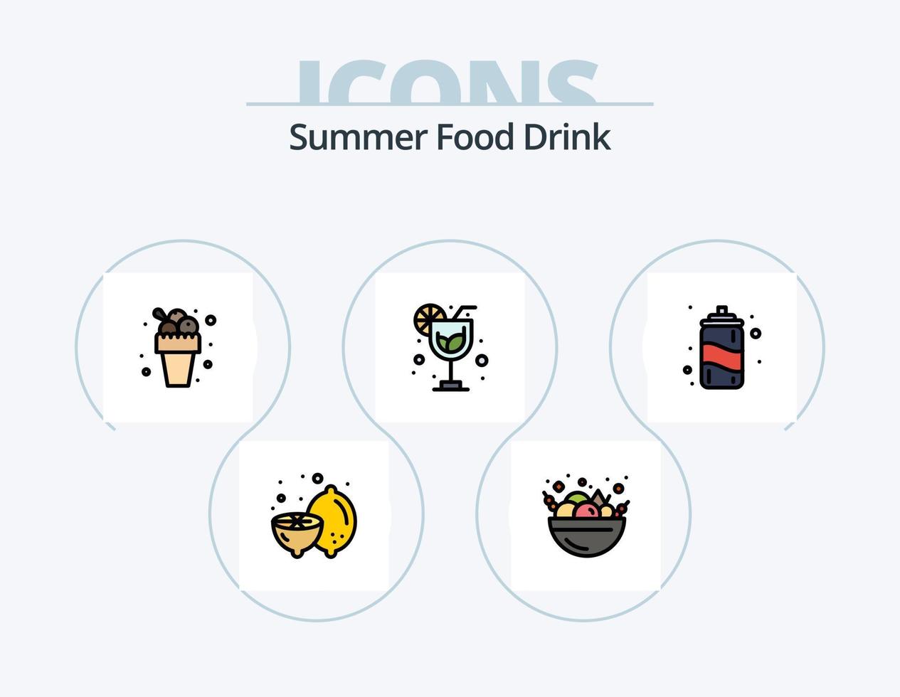 linha de bebida de comida de verão cheia de ícone pack 5 design de ícone. fruta. comida. doce. bagas. fruta vetor