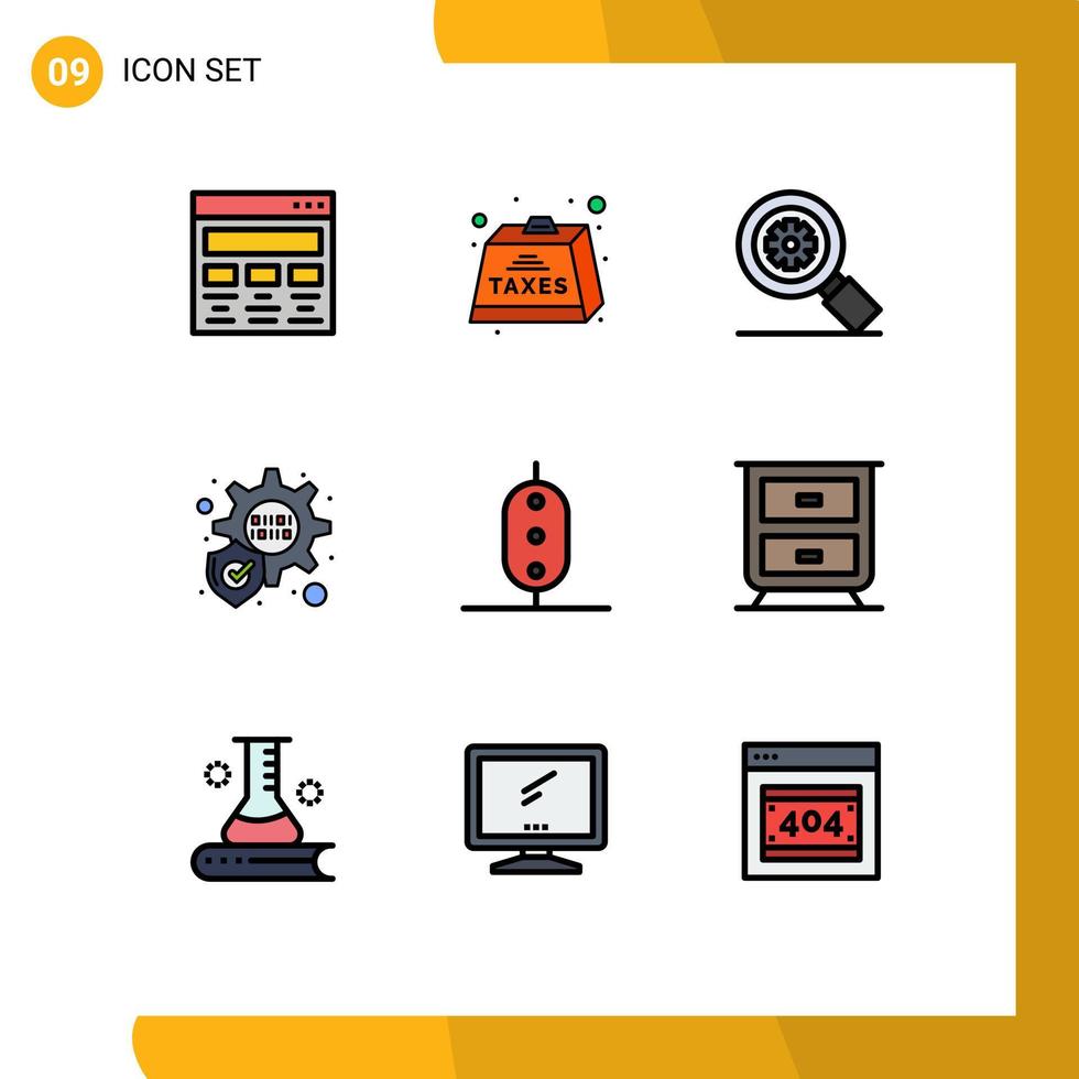 9 interface do usuário pacote de cores planas de linha cheia de sinais e símbolos modernos de ervilhas, equipamento de proteção pagável, elementos de design vetorial editáveis vetor