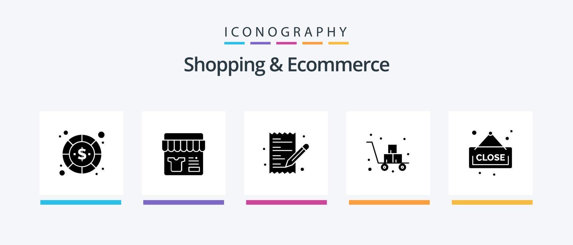 pacote de ícones de glifo 5 para compras e comércio eletrônico, incluindo remessa. entrega. loja. carrinho. compras. design de ícones criativos vetor