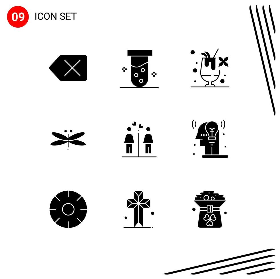 grupo de símbolos de ícones universais de 9 glifos sólidos modernos de banheiro, amor, comida, dragões de primavera, elementos de design vetorial editáveis vetor