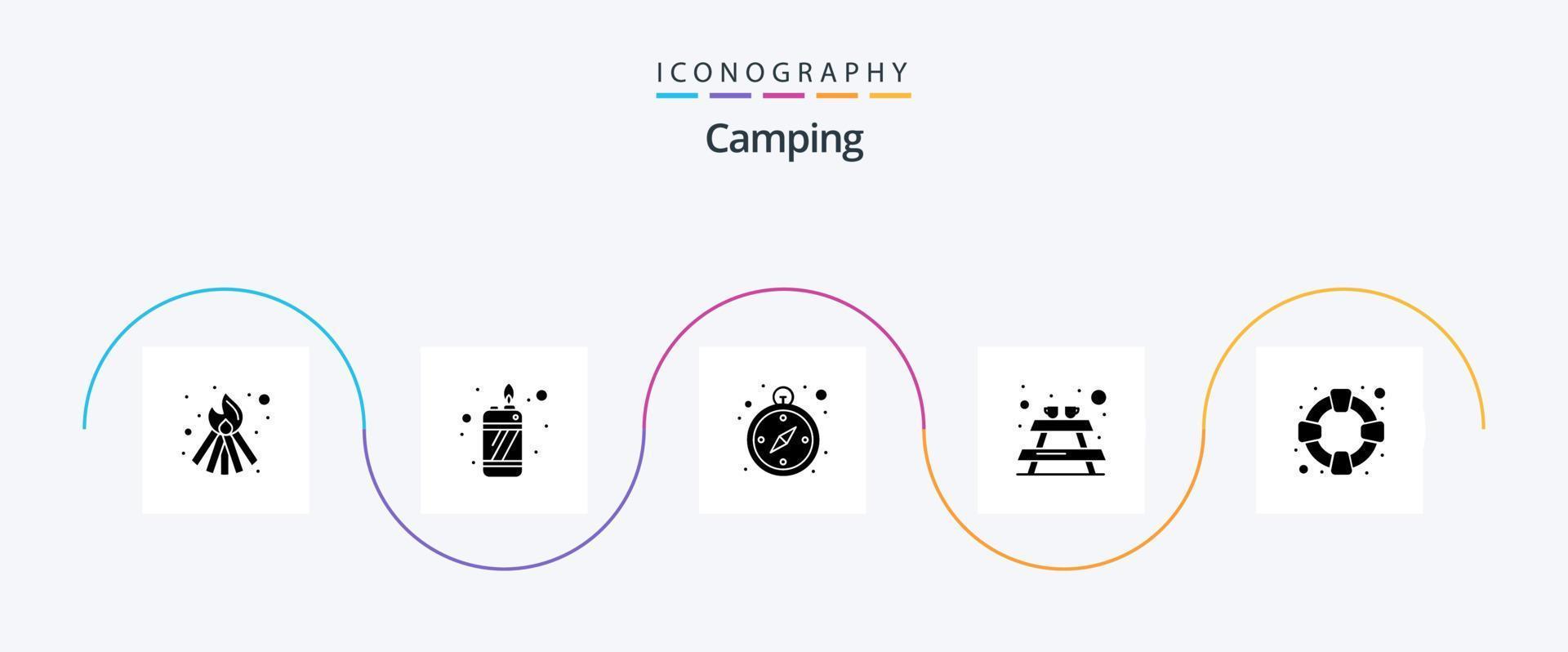 pacote de ícones de glyph 5 de acampamento, incluindo . navegação. apoiar. ajuda vetor