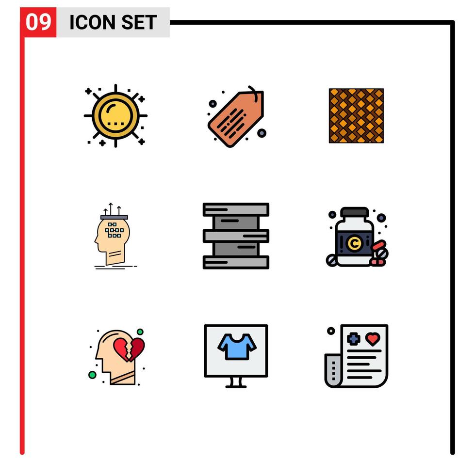 conjunto de 9 sinais de símbolos de ícones de interface do usuário modernos para conclusão algoritmo listras de parede de azulejo elementos de design de vetores editáveis