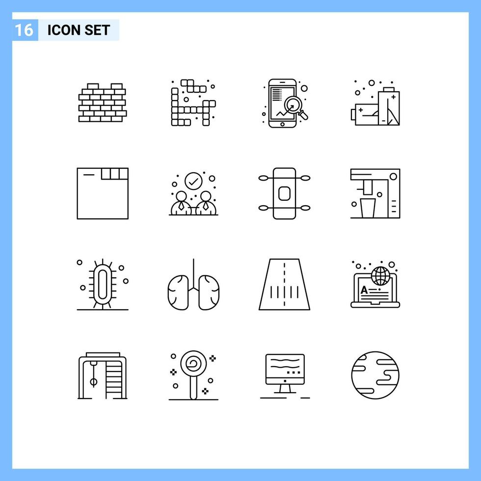 pacote de 16 sinais e símbolos de contornos modernos para mídia impressa na web, como guias de acordo, navegador móvel, gás, elementos de design vetorial editáveis vetor