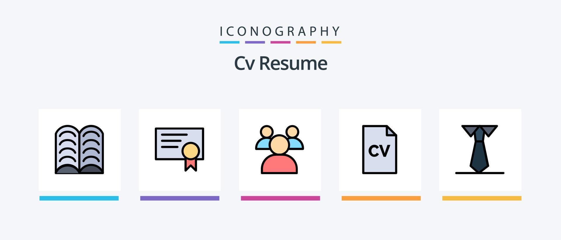 linha de currículo cv cheia de 5 ícones, incluindo professores. Educação . mensagem. ensino médio. design de ícones criativos vetor