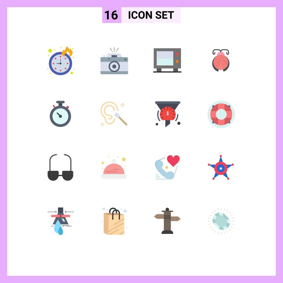 16 cores planas de vetores temáticos e símbolos editáveis de depósito de bússola de navegação pacote editável de bugs de joaninha de elementos de design de vetores criativos