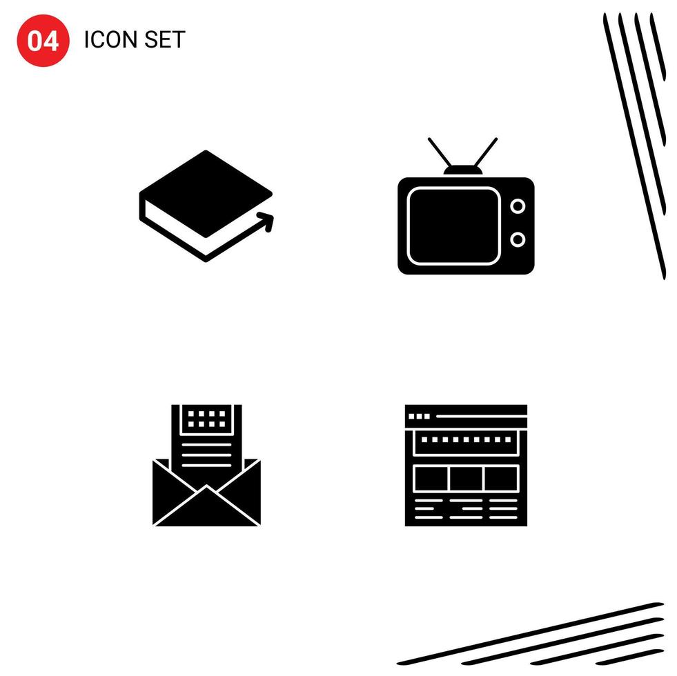pacote de 4 sinais e símbolos de glifos sólidos modernos para mídia impressa na web, como créditos de moeda e lbry, relógio, elementos de design de vetores editáveis