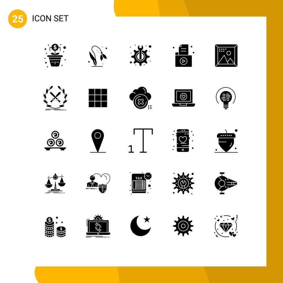 conjunto de glifos sólidos de interface móvel de 25 pictogramas de registro de design suporte a arquivos de escritório editáveis elementos de design vetorial vetor