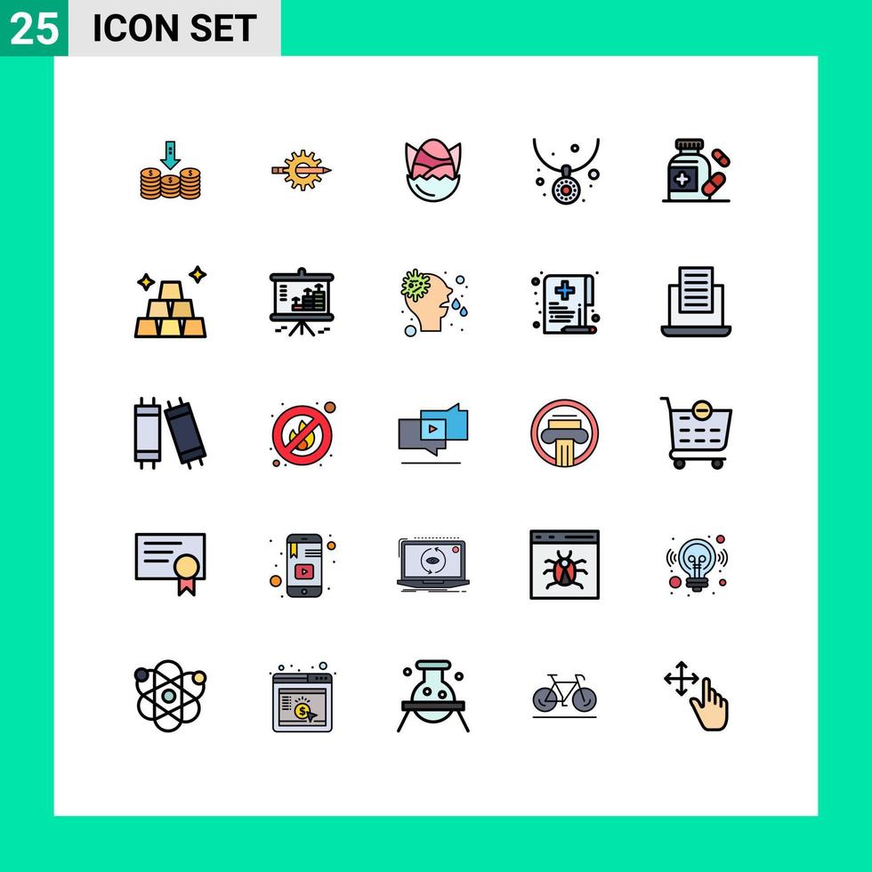 pacote de 25 sinais e símbolos modernos de cores planas de linha preenchida para mídia impressa na web, como elementos de design de vetores editáveis de frango de bebê de desenvolvimento feliz de moda