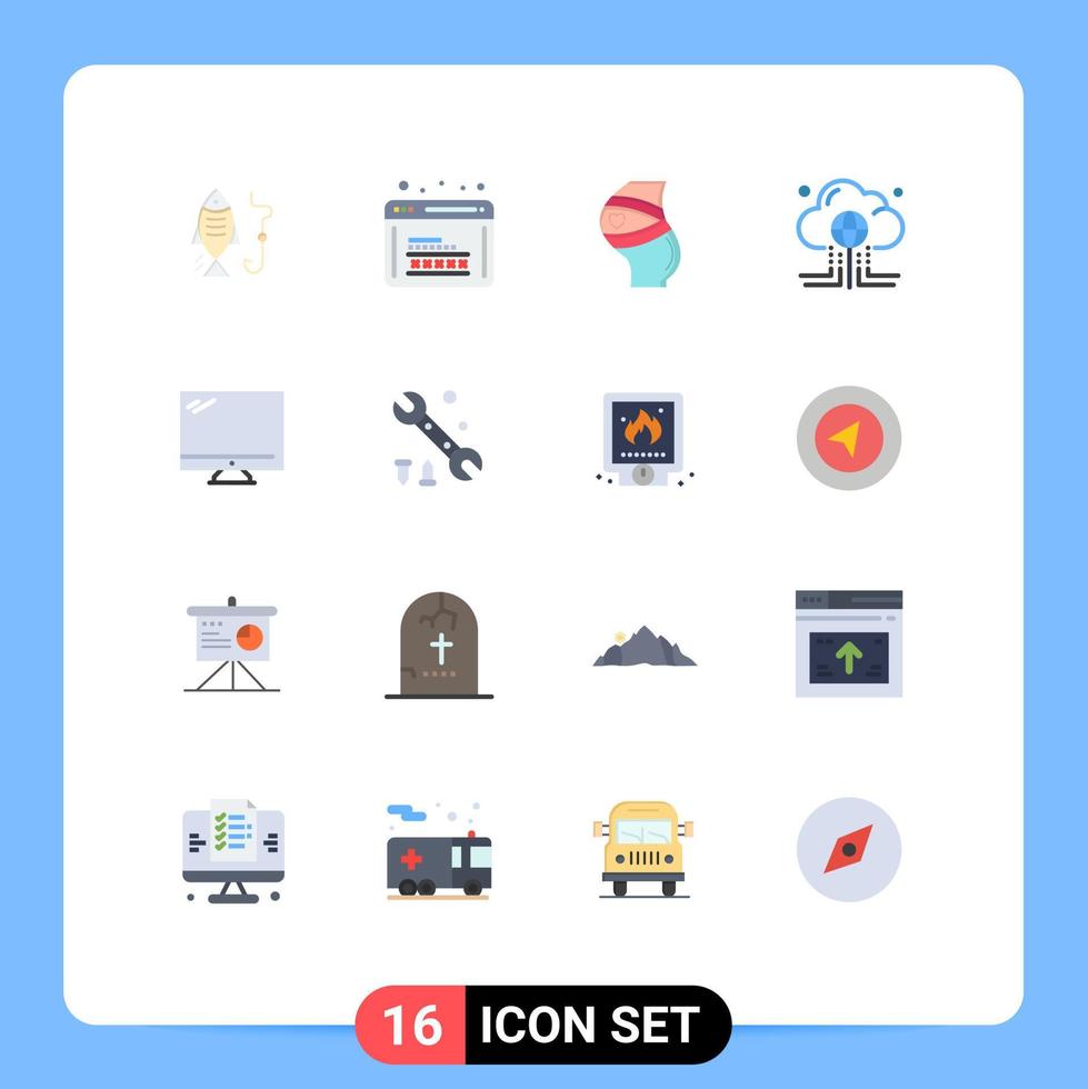 pacote de 16 sinais e símbolos modernos de cores planas para mídia impressa na web, como computação global nuvem de segurança na web pacote editável grávida de elementos de design vetorial criativo vetor