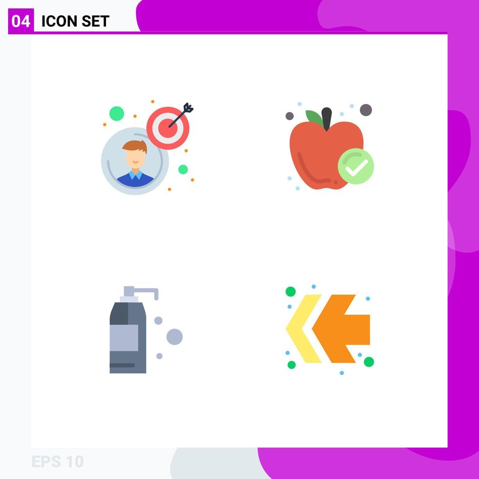 pacote de 4 sinais e símbolos de ícones planos modernos para mídia impressa na web, como setas de refeição de alvo de detergente comercial, elementos de design vetorial editáveis vetor