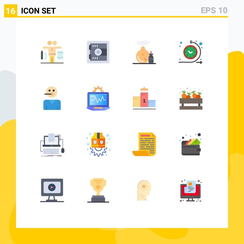 pacote de cores planas de 16 símbolos universais de processo de tempo de óleo de avatar de serviço pacote editável regular de elementos de design de vetores criativos