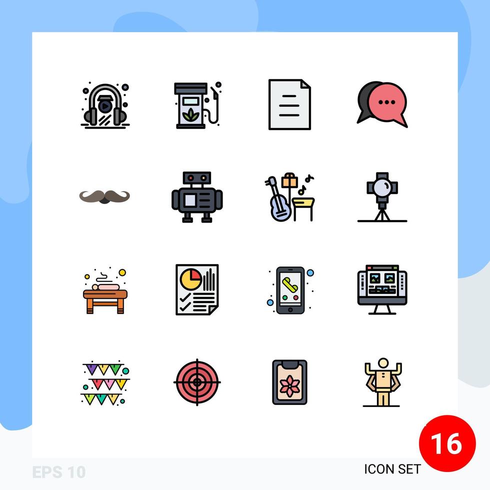 conjunto de linha preenchida de cor plana de interface móvel de 16 pictogramas de mensagens renováveis de bolha hipster bate-papo elementos de design de vetores criativos editáveis