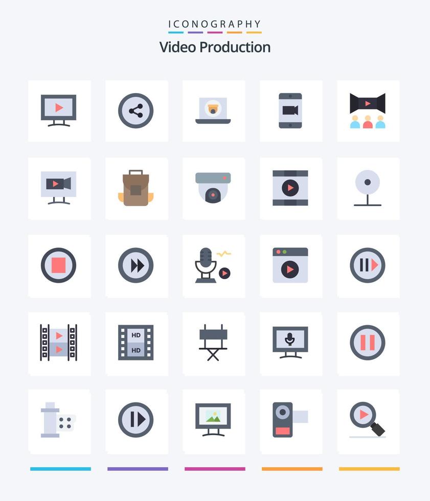 produção criativa de vídeo 25 pacotes de ícones planos, como . filme. vídeo. filme. Câmera vetor
