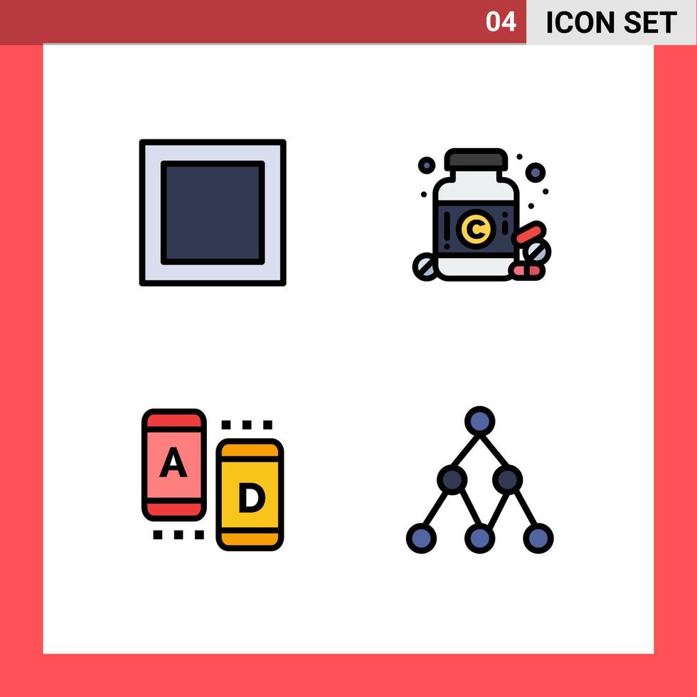 grupo de símbolos de ícone universal de 4 cores planas de linhas preenchidas modernas de elementos de design de vetores editáveis de rede de anúncios de drogas de tablet de layout