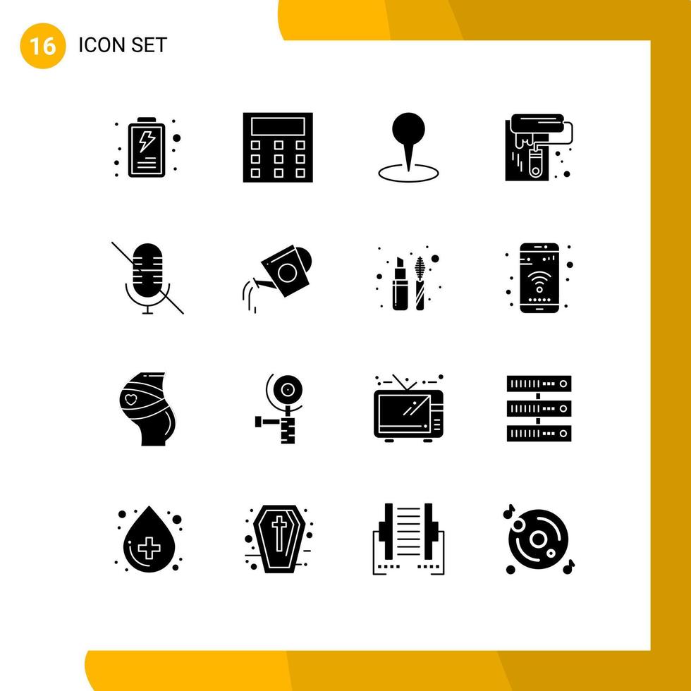 16 ícones criativos, sinais e símbolos modernos de tanque de água, marcador de microfone, rolo de microfone, elementos de design vetoriais editáveis vetor
