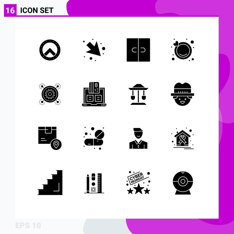 pacote de interface do usuário de 16 glifos sólidos básicos de elementos de design de vetores editáveis de móveis de ideia de equipamento