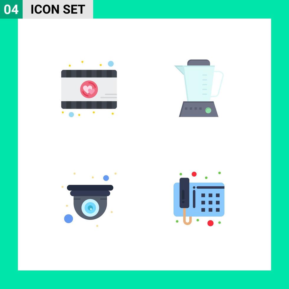 4 pacote de ícones planos de interface de usuário de sinais e símbolos modernos de design de filme romântico, máquina de liquidificador, comunicação, elementos de design de vetores editáveis