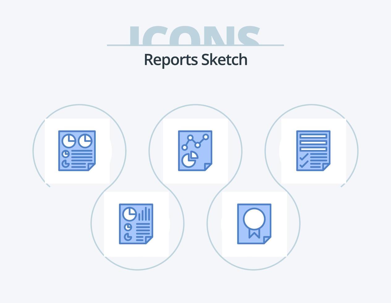 relatórios esboçam o design do ícone do pacote de 5 ícones azuis. papel. dados. papel. dois. página vetor