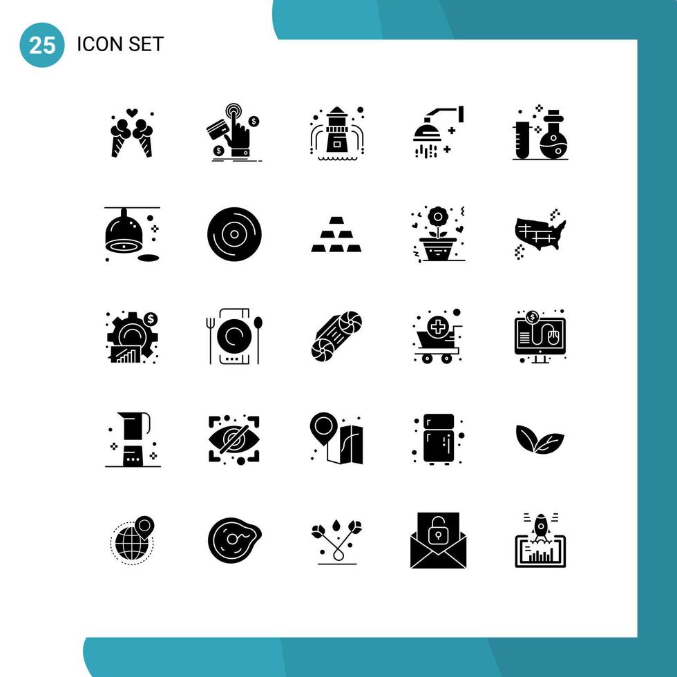 25 interface do usuário pacote de glifos sólidos de sinais modernos e símbolos de química relaxamento web cosméticos banheiro elementos de design de vetores editáveis