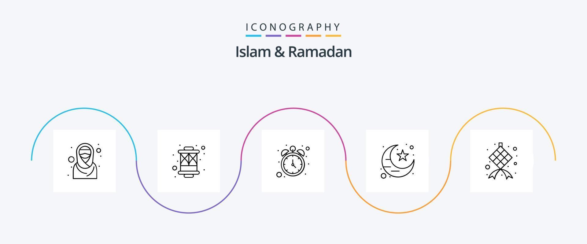 Islã e pacote de ícones da linha 5 do Ramadã, incluindo Islã. Ramadã. jejum. lua. celebração vetor
