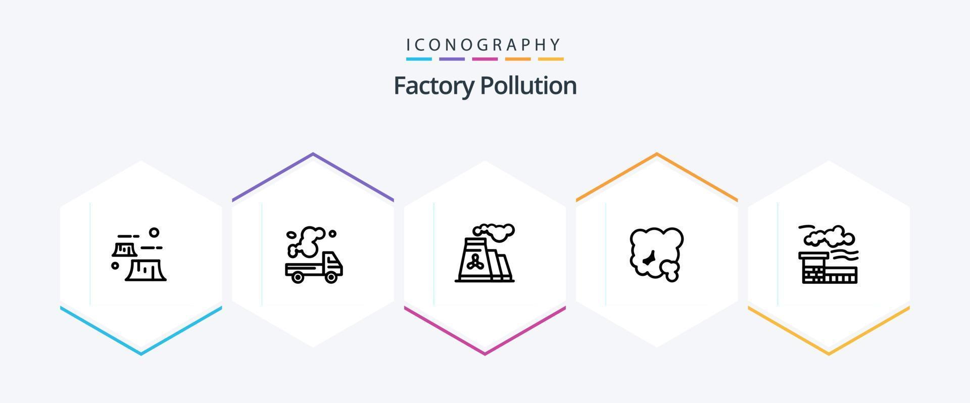 pacote de ícones de 25 linhas de poluição de fábrica, incluindo poluição pm. pó. gás. ar. Produção vetor