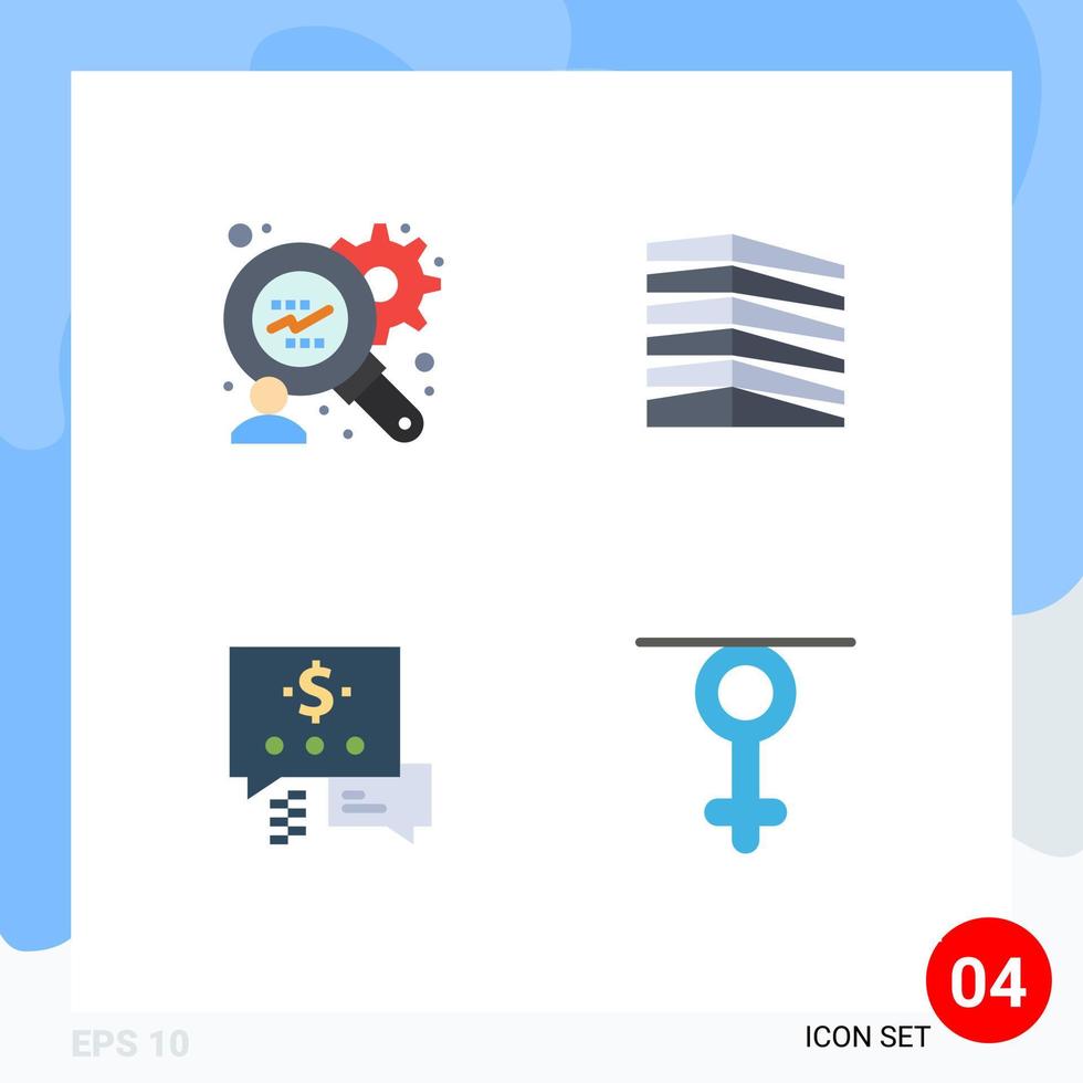 conjunto de pictogramas de 4 ícones planos simples de consumidores pesquisam elementos de design de vetores editáveis de gênero em dólares