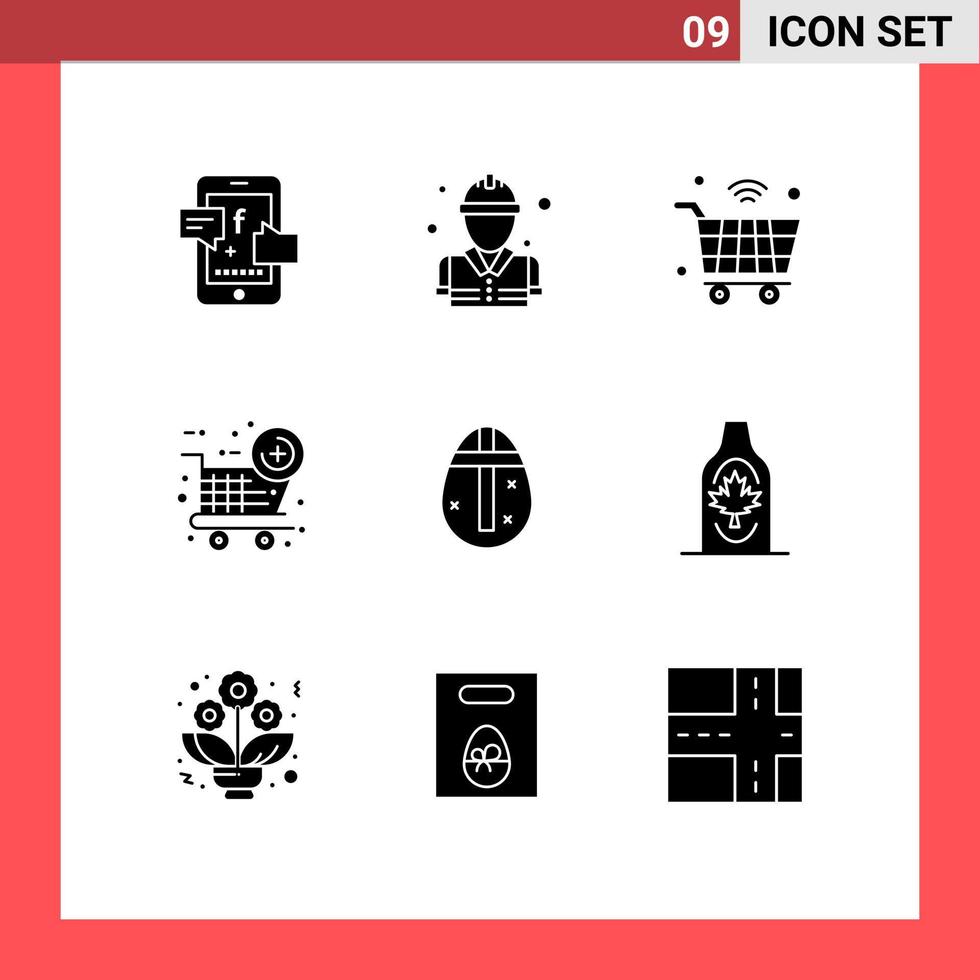 9 interface do usuário pacote de glifos sólidos de sinais e símbolos modernos de ovo carrinho de novo item novo item wi-fi elementos de design de vetores editáveis