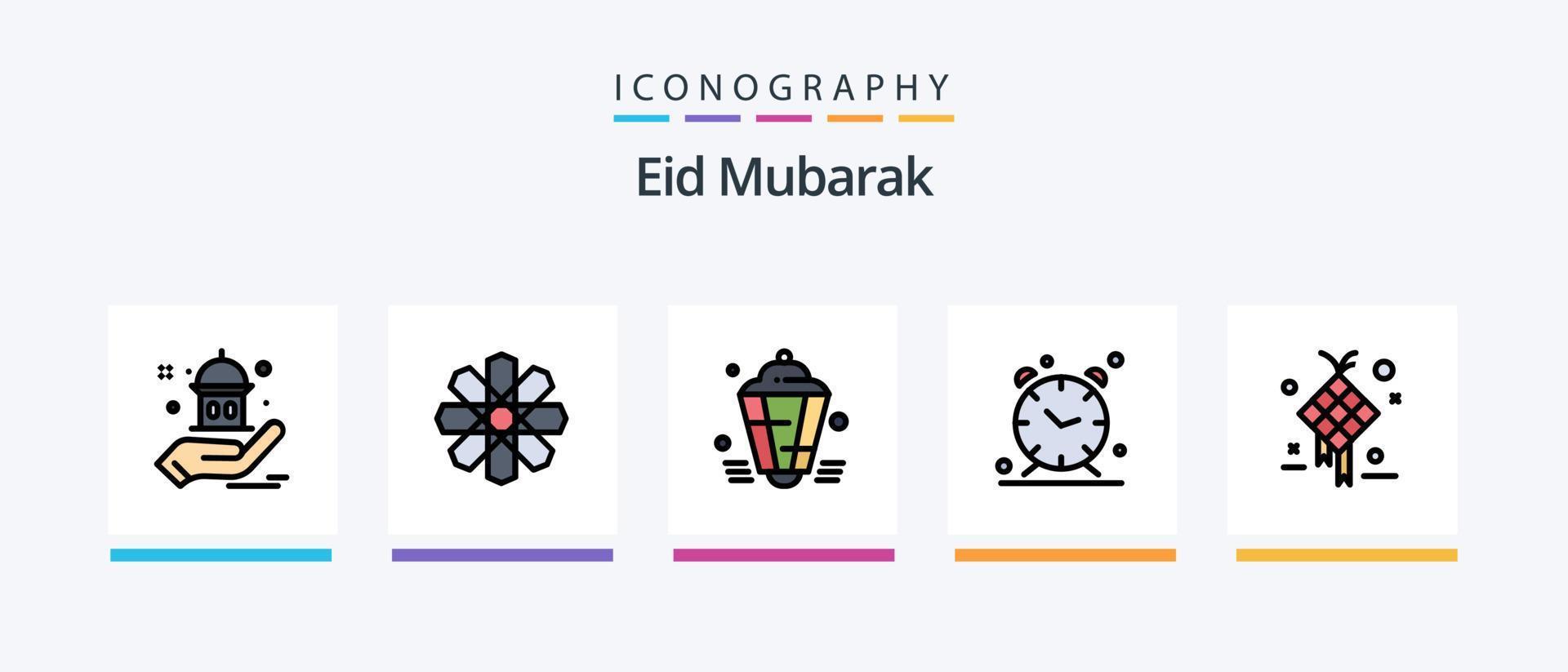 a linha eid mubarak encheu o pacote de 5 ícones, incluindo o jantar. prato. muçulmano. decoração. carimbo. design de ícones criativos vetor