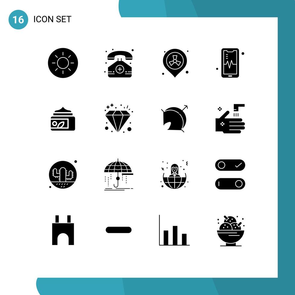 pacote de interface do usuário de 16 glifos sólidos básicos de loção de poluição verde diamante batem elementos de design de vetores editáveis