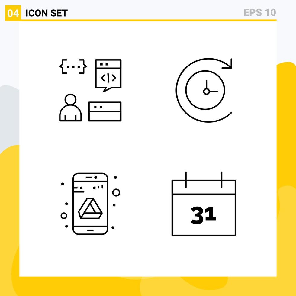 grupo de símbolos de ícone universal de 4 cores planas de linhas preenchidas modernas do aplicativo google development time machine calendar editable vector design elements