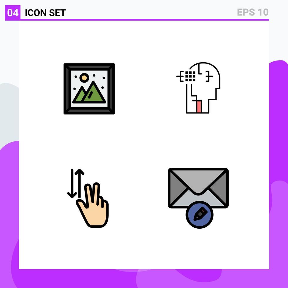 pacote de cores planas com linha preenchida de 4 símbolos universais de gestos de imagem imagem homem para cima elementos de design de vetores editáveis