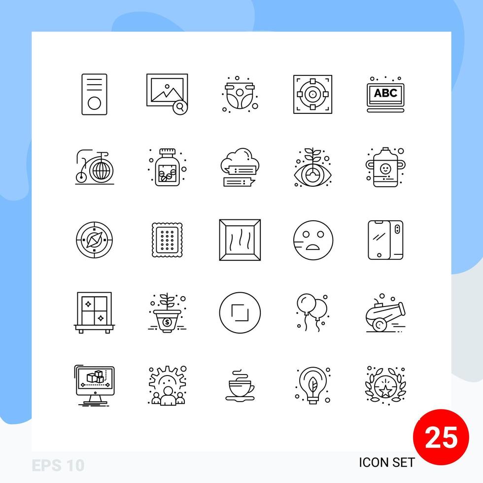 25 linhas temáticas de vetores e símbolos editáveis de elementos de design de vetores editáveis infantis de sucesso abc