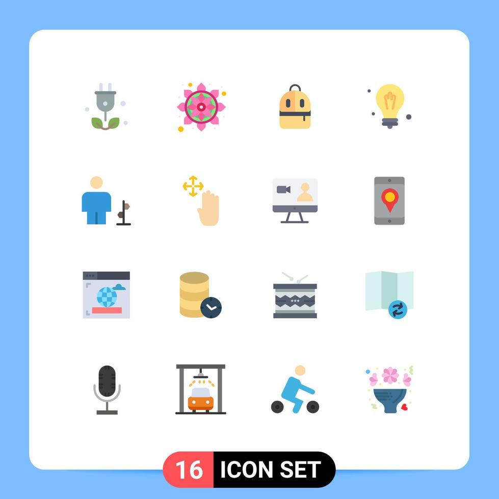 pacote de 16 sinais e símbolos modernos de cores planas para mídia impressa na web, como bolsa de avatar de direção, pacote editável de lâmpada de ciência de elementos de design de vetores criativos