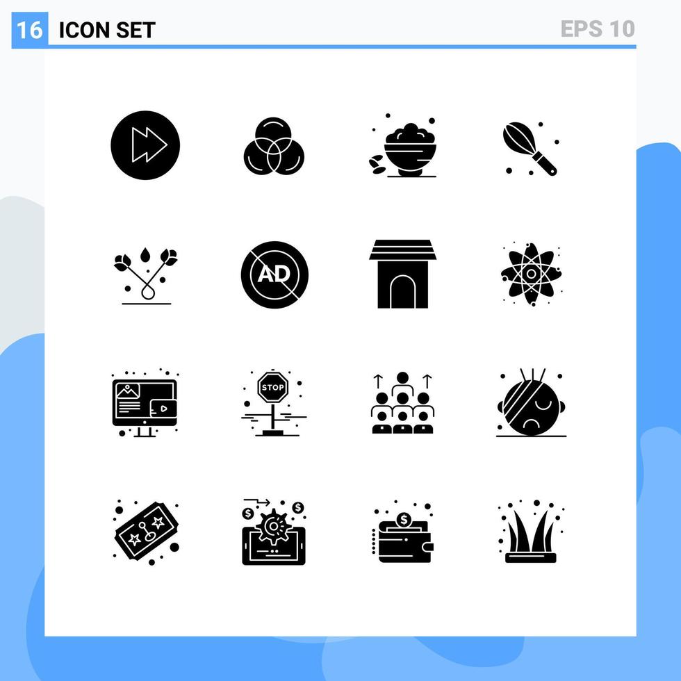 conjunto de 16 pacotes de glifos sólidos comerciais para elementos de design de vetores editáveis de fio de Páscoa rápido de planta de anúncios