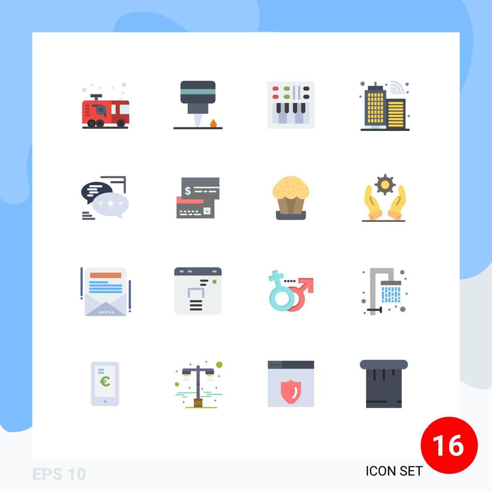 Conceito de 16 cores planas para sites móveis e aplicativos comunicação amplificador de internet volume pacote editável de elementos de design de vetores criativos