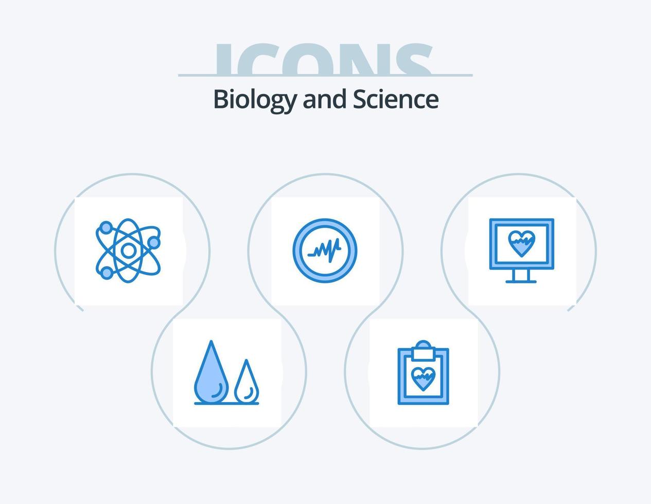 design de ícones do pacote de 5 ícones azuis de biologia. . pulso. laboratório. monitor. pulso vetor