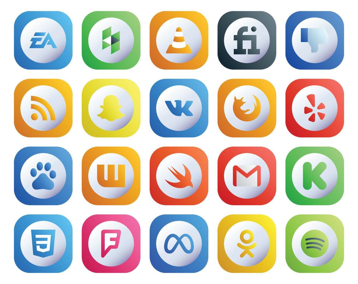 20 pacotes de ícones de mídia social, incluindo swift baidu antipatia yelp firefox vetor