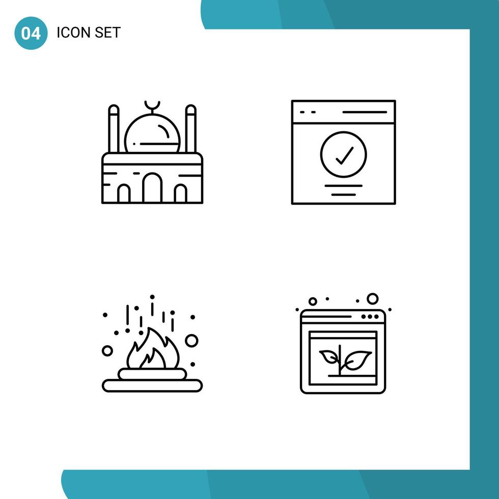 grupo de 4 cores planas de linhas preenchidas modernas definidas para a construção de elementos de design de vetores editáveis de fogo de interface muçulmana de usuário