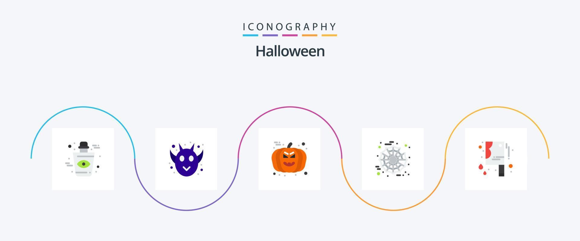 Halloween Flat 5 Icon Pack, incluindo faca de açougueiro de Halloween. faca sangrenta. face. rede. dia das Bruxas vetor